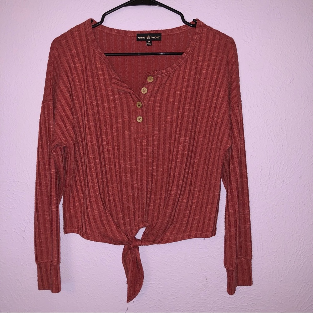Burnt Red Long Sleeve Tie Crop Top M